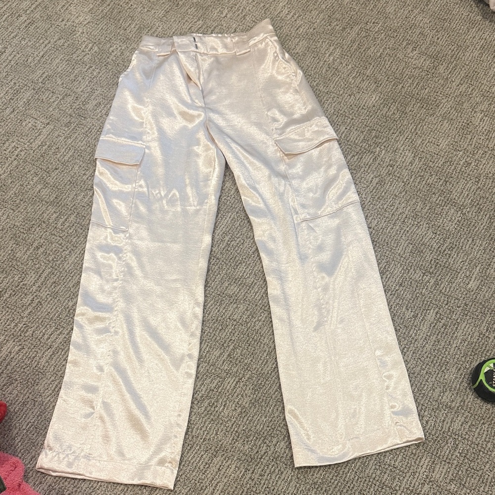 Ever Pretty Cream Satin Cargo Pants